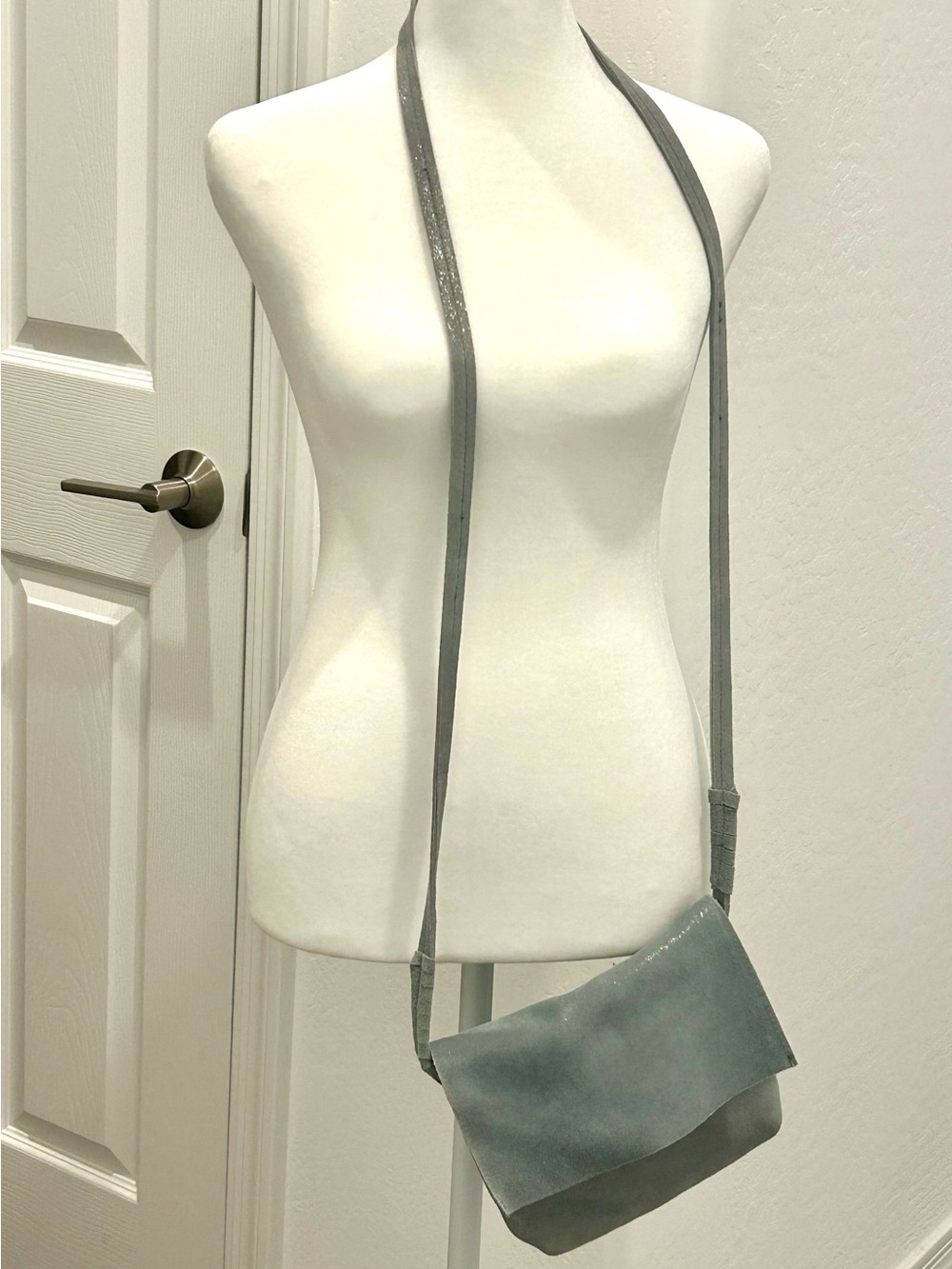 Moda Luxe Slate Gray Shimmer Suede Crossbody Bag